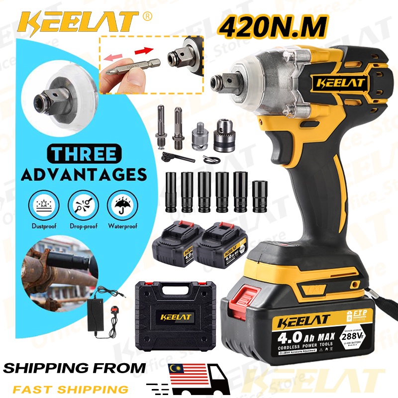 KEELAT 2 In 1 Cordless Electric Impact Wrench Gun Driver Screwdriver