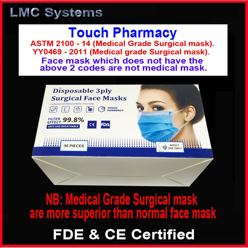 3ply Surgical Face Mask Medical Mask CE FDA YY0469 = ASTM Lvl 1