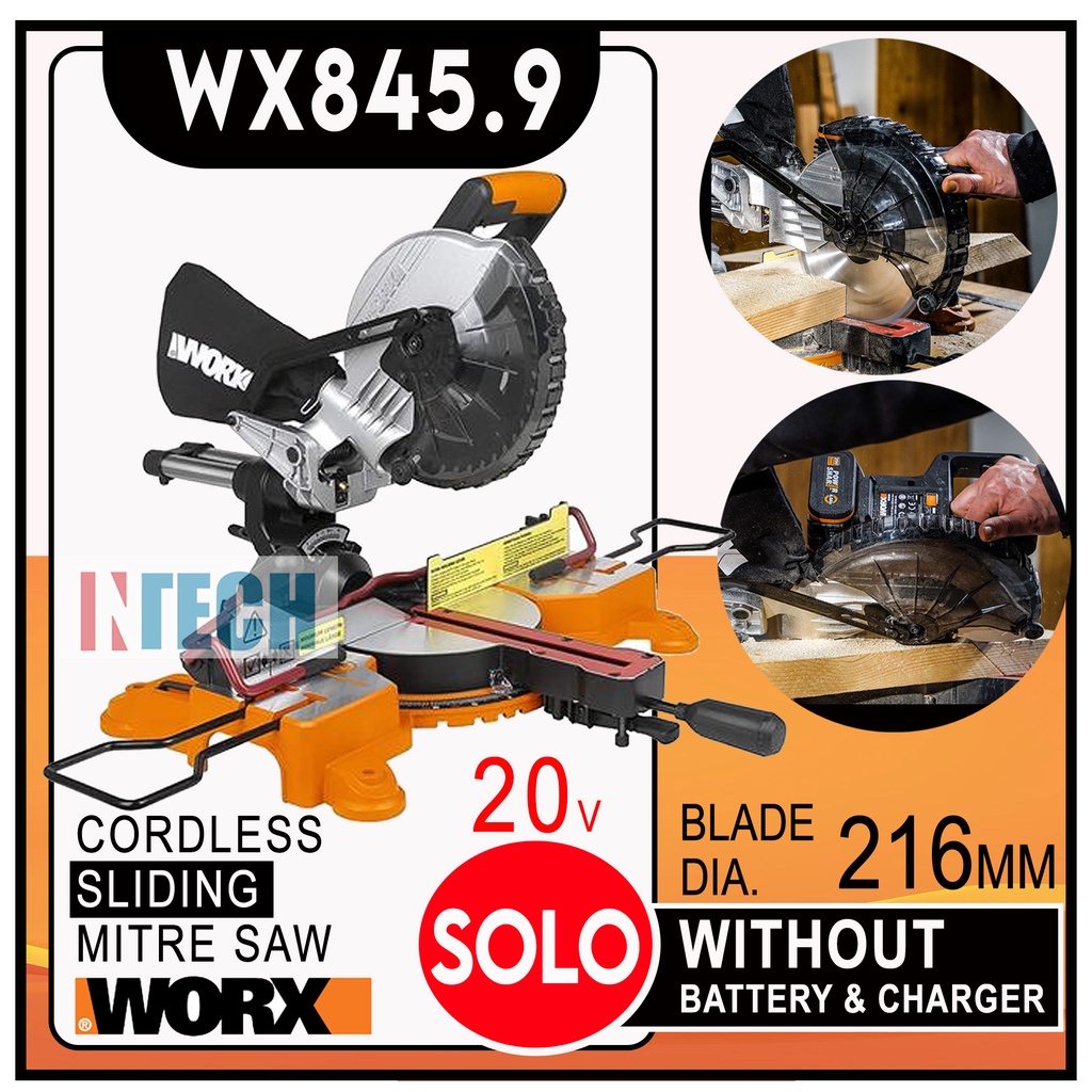 WORX WX845.9 WX8459 CORDLESS SLIDING MITRE SAW 20V 216MM