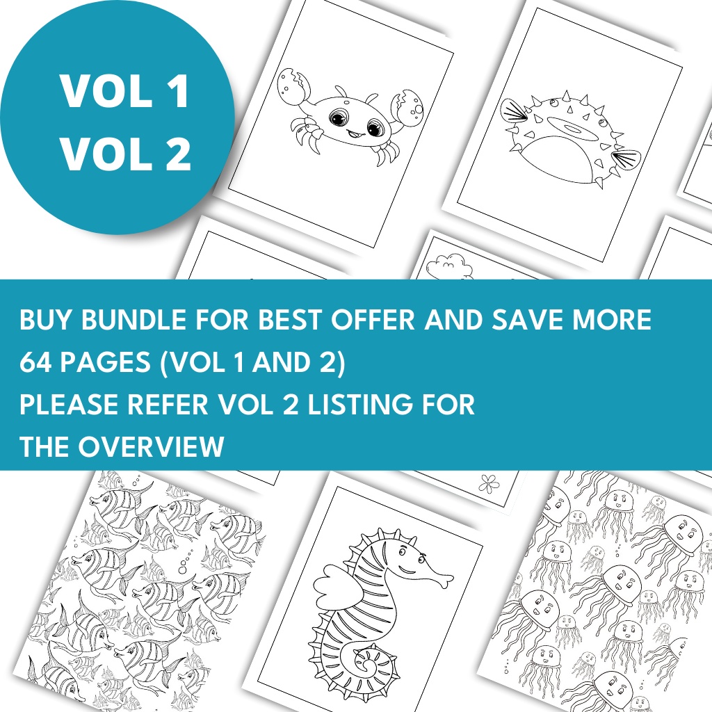 PDF Printable Colouring Pages, Sea Animals Theme | Vol 1 - 32 Colouring