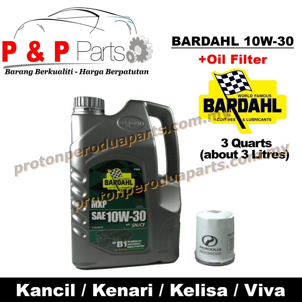 Bardahl 10W30 Engine Oil 3 Quarts Minyak Enjin 10 30 + Oil Filter for  Perodua Cars