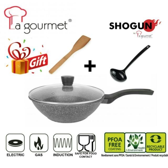 La gourmet Shogun Fuji 28 x 9 cm (3.8L) Stir Fry Wok with Lid (IH ...