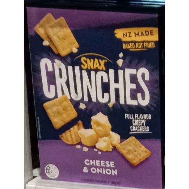 (New Zealand) Snax Crunches Cheese & Onions Crackers 160g (12 Small ...