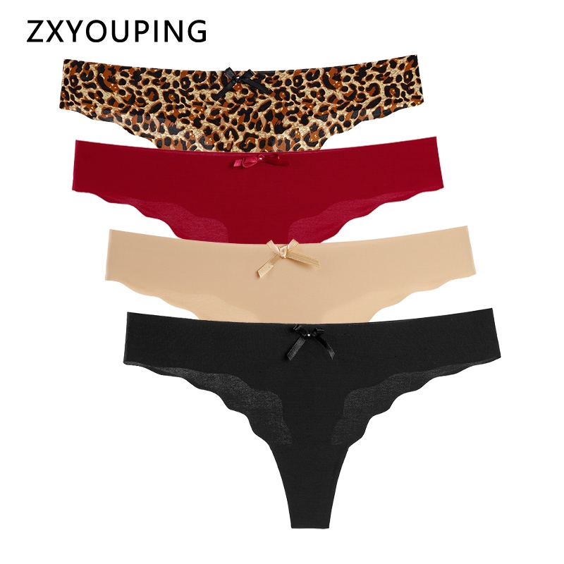 4pcs G String Women Ultra Thin Seamless Panties Ladies Sexy Leopard