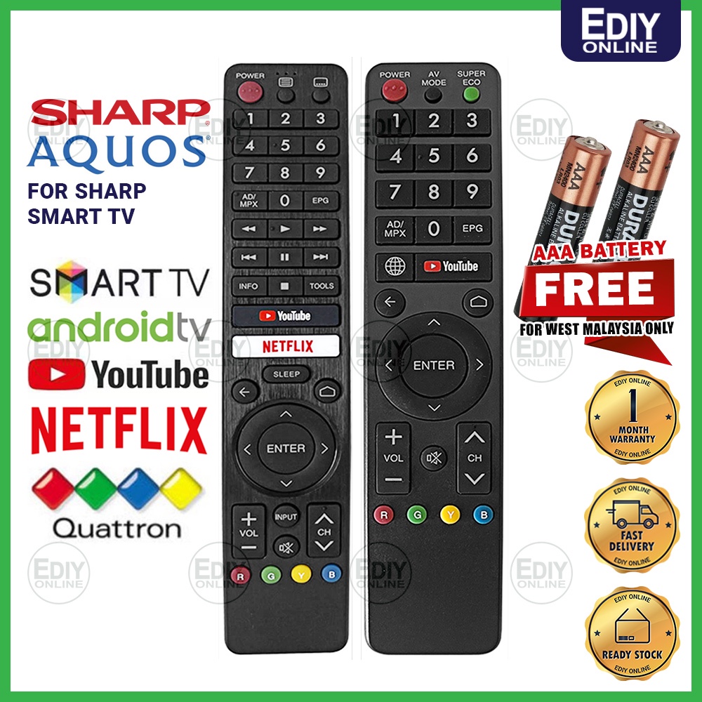 SHARP AQUOS SMART TV ANDROID YOUTUBE NETFLIX REMOTE CONTROL GB326WJSA