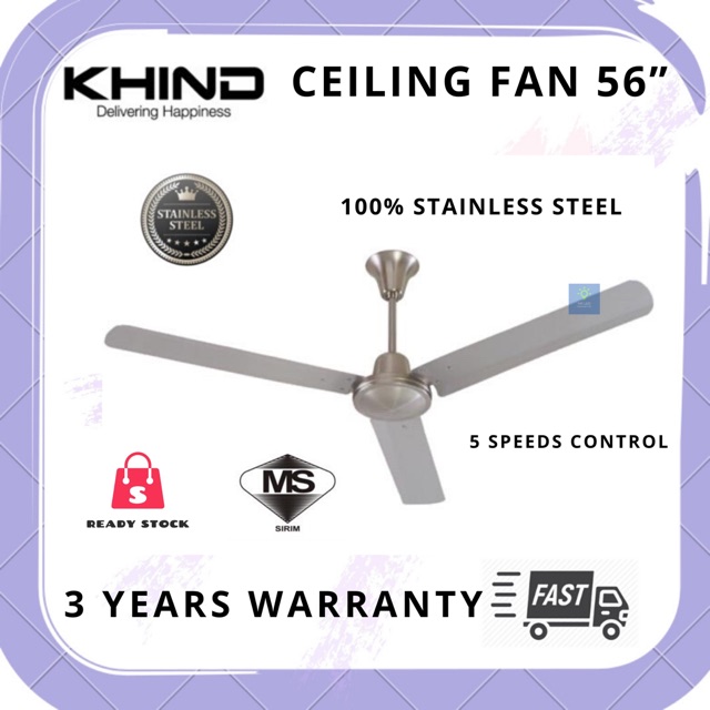 [100% STAINLESS STEEL] KHIND CEILING FAN 56” (CF563W2) / KIPAS SYLING ...