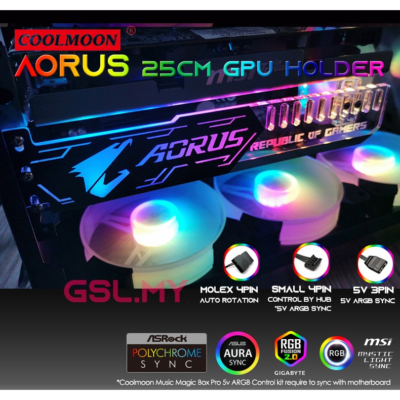 Coolmoon AORUS ARGB LED Graphic Card GPU Holder 25CM (Molex Connector