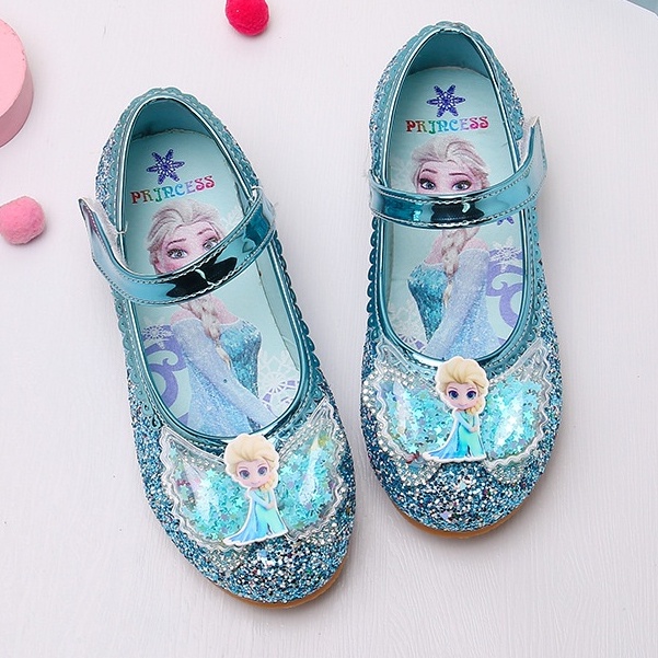 Kids Princess High Heel Shoes Frozen Elsa Fashion Girls Leather Crystal ...