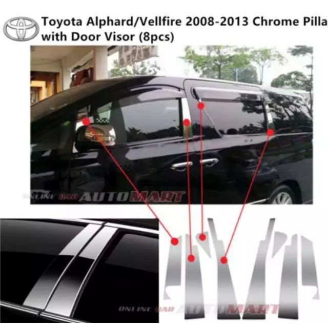 Toyota Alphard/Vellfire 2008-2013 Door Window Trim Pillar Chrome (8pcs ...