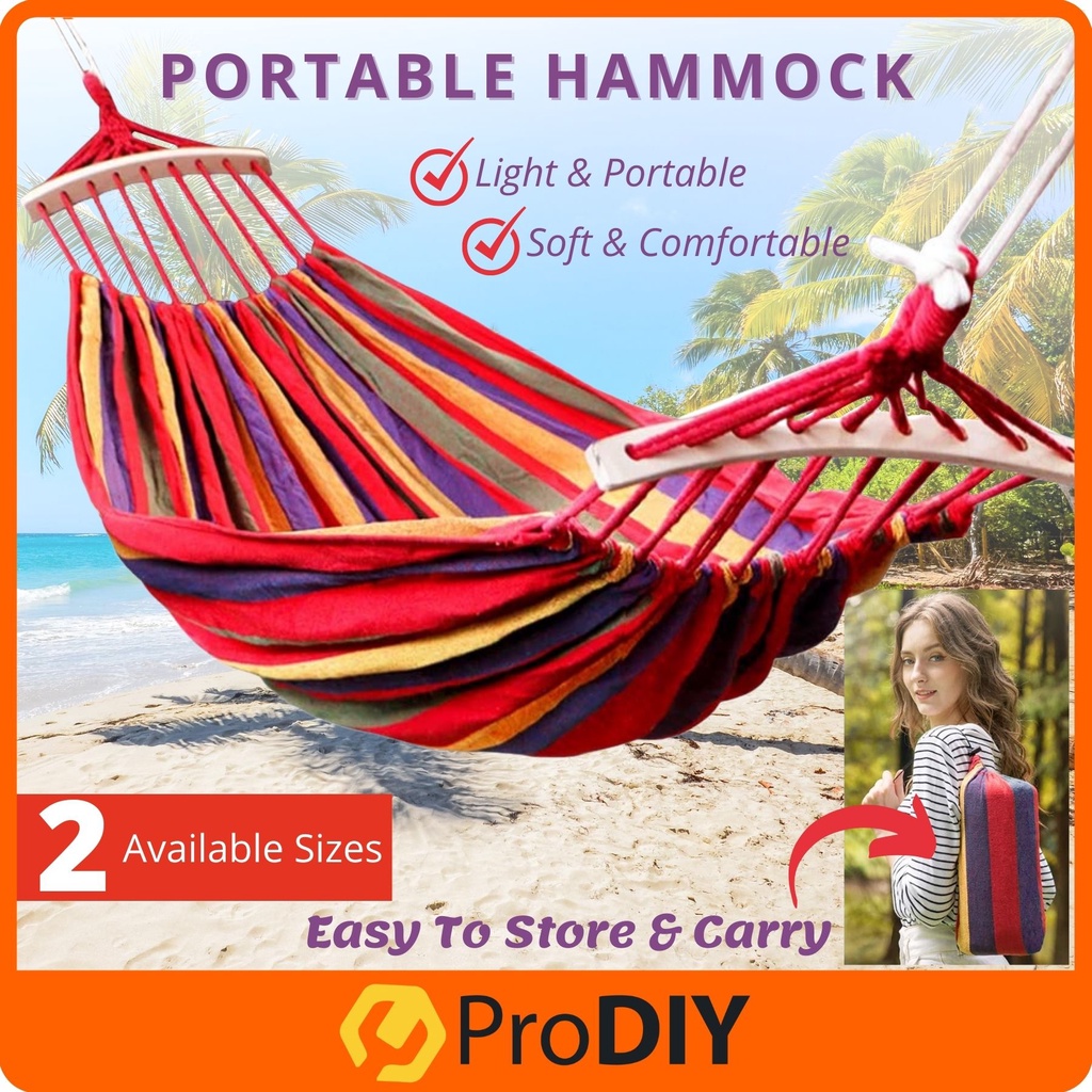Travel Camping Hammock Color Strip Canvas Ultralight with Hardwood ...