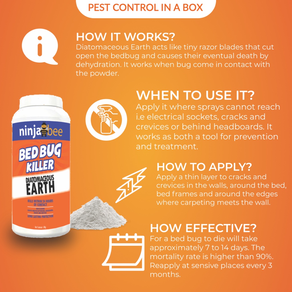 Ninja Bee Diatomaceous Earth Bed Bug & Insect Killer Food Grade - 80 ...