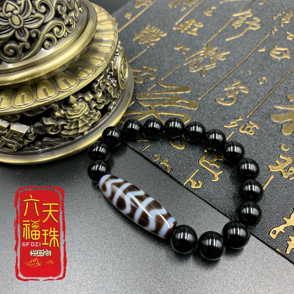 六福天珠6F Dzi 】水纹新天珠（单颗新天珠/黑玛瑙手串） | Shopee Malaysia