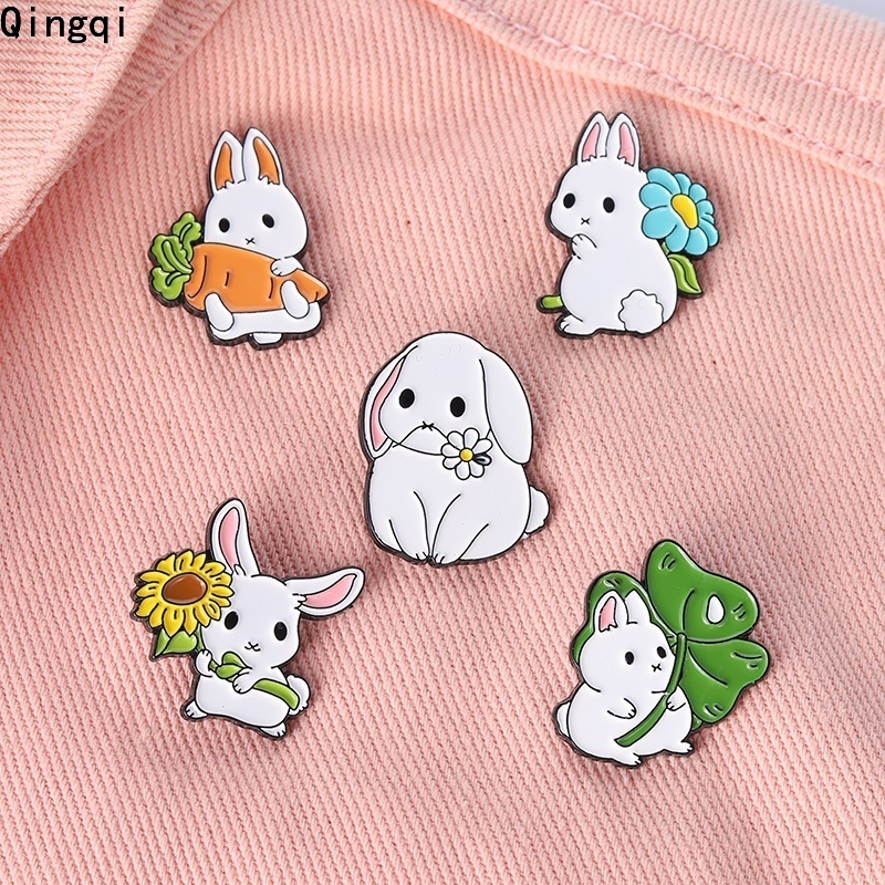 Rabbit Enamel Pins Cute Big-eared Rabbit Brooch Badge Cartoon Animals ...