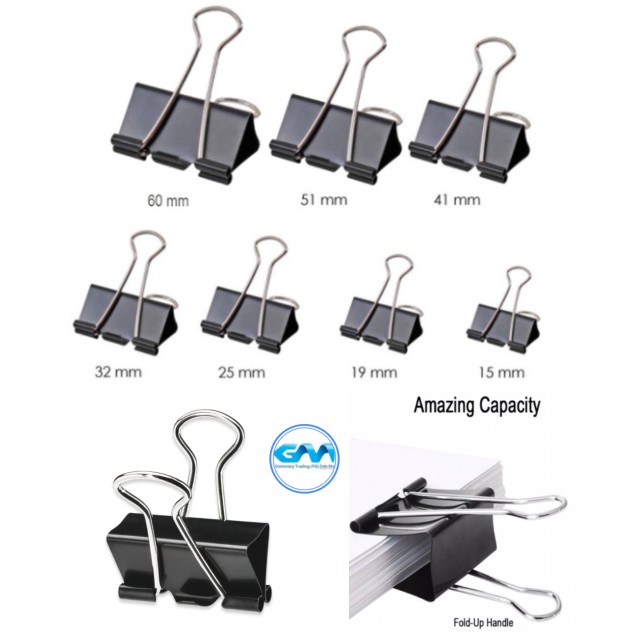 Binder Clips, Double Clip, Double Klip, Klip Kertas, Saiz 15mm / 19mm /  25mm / 32mm / 41mm / 51mm