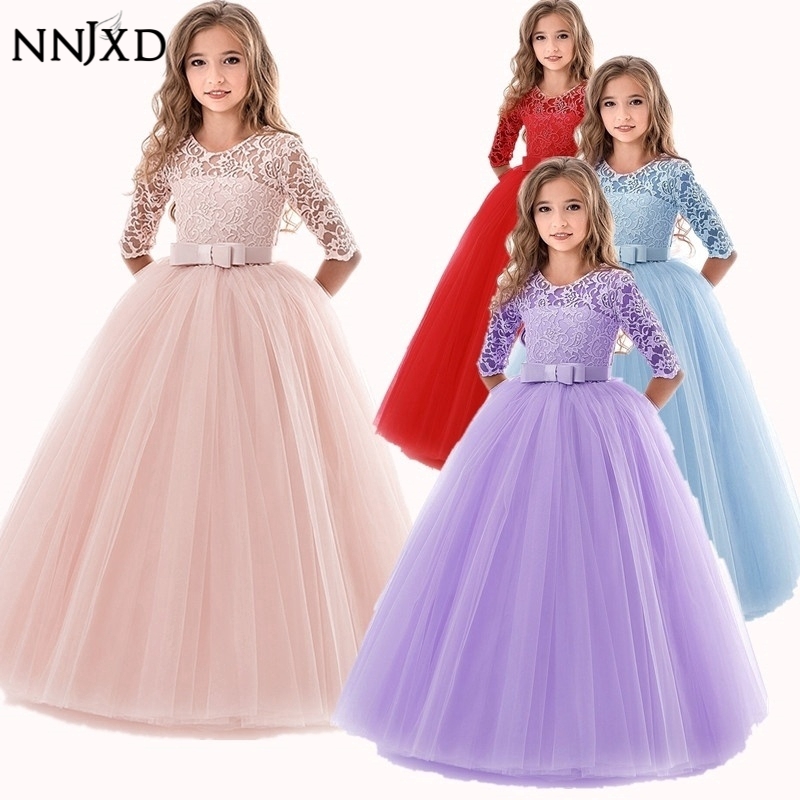 [NNJXD]Princess Lace Long Dress Girls Party Dresses Wedding Gown baju ...