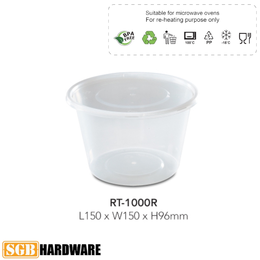 Felton Disposable Microwave Round Food Container RT-1000R (1000mL x 50 ...