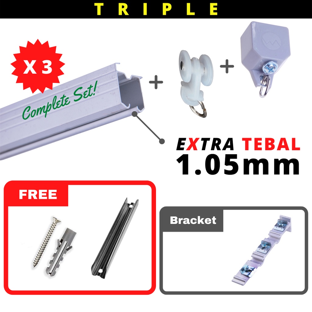 SUPER DOSO Triple Aluminium Curtain Railing / Besi Rel Langsir (1.05mm