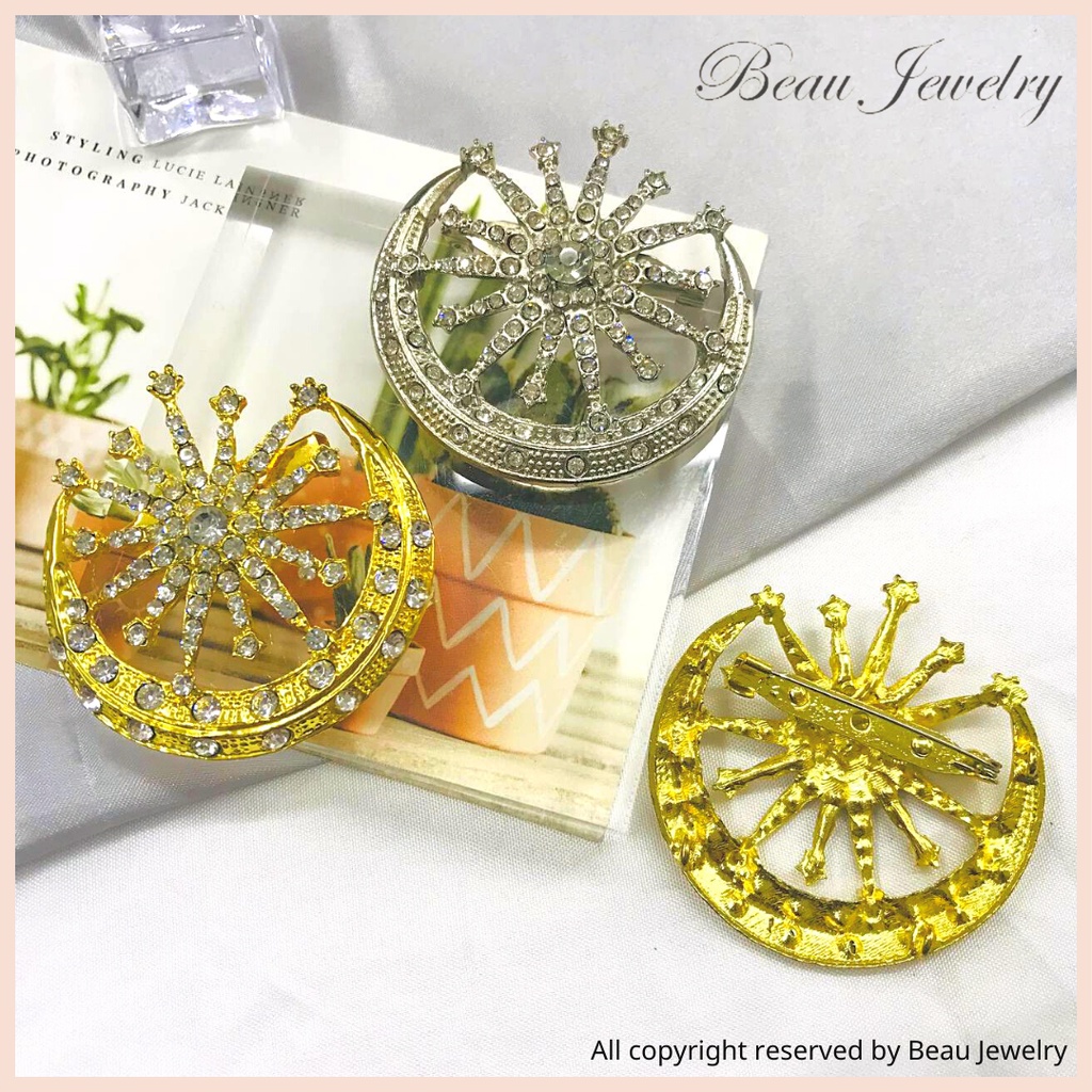 Brooch 3.5cm Dokoh Songkok Bulan Bintang Sabit Pin Pengantin Tanjak