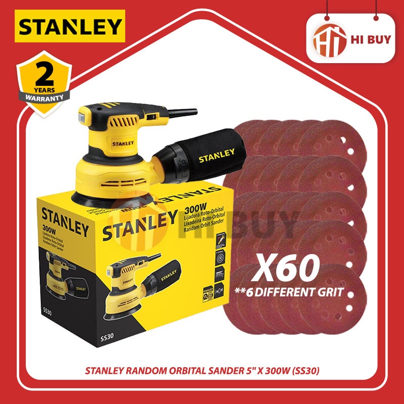 STANLEY RANDOM ORBITAL SANDER 5" X 300W (SS30)/ ORBITAL SANDER MACHINE/ SANDING MACHINE Shopee