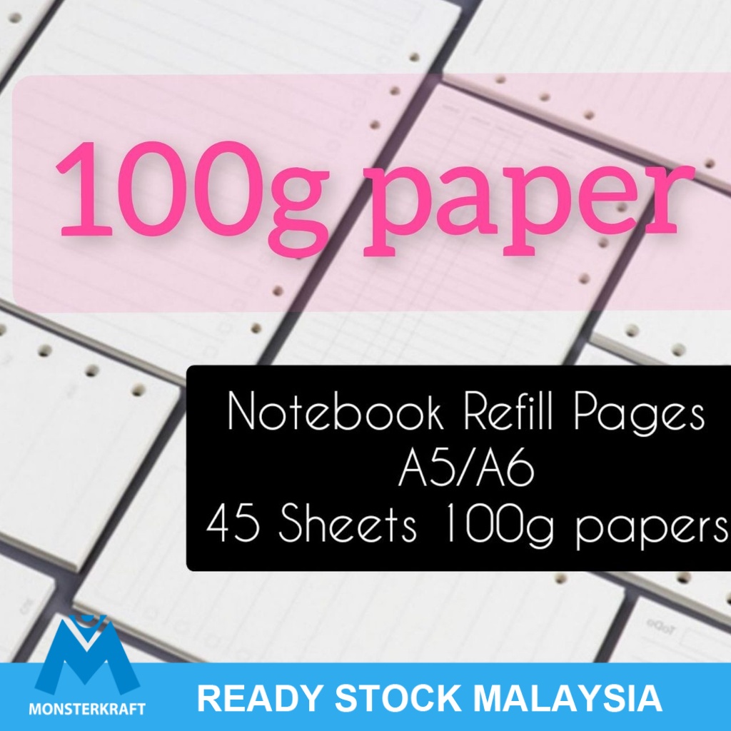45 Sheets A5 A6 6 Holes Loose Leaf Notebook Refill Spiral Planner Inner ...