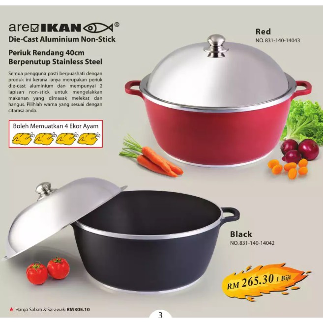 PERIUK RENDANG PENUTUP ALUMINIUM 40CM (WARNA MERAH) | Shopee Malaysia