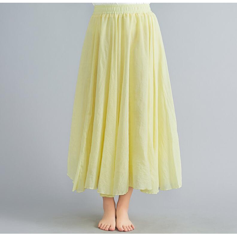 Women Elastic Waist A line Plus size Long Maxi Skirt Loose Cotton Linen ...