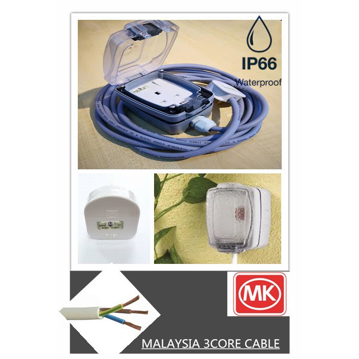 OUTDOOR MK SOCKET 13A IP66 C/W 3 CORE CABLE & MK654 PLUG TOP 13A FOR 5 ...