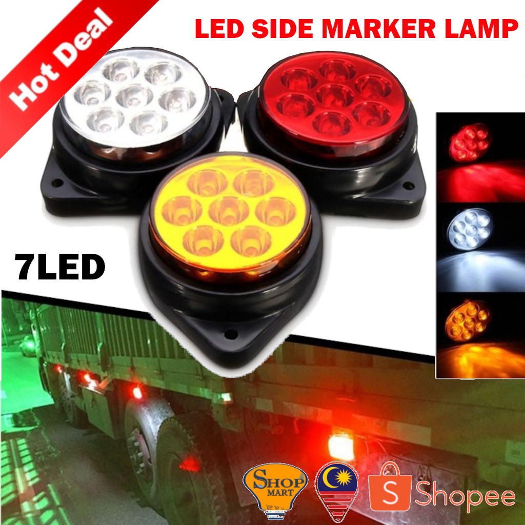 12V - 24V Lorry Truck Trailer Side Marker Led Lamp Light Round 7 Led ...