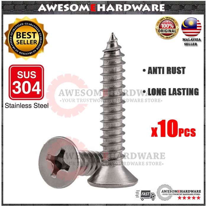 (10PCS) I&M MALAYSIA 6# 3.5MM SUS304 STAINLESS STEEL ANTI-RUST SELF ...