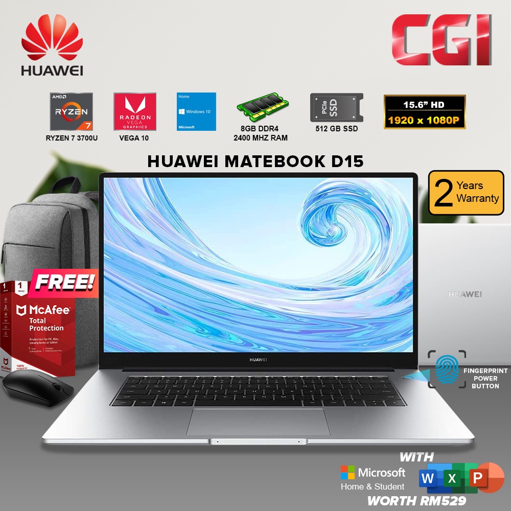 Huawei 15" Matebook D15 AMD Ryzen 7 3700U Processor Radeon Vega 10 ...