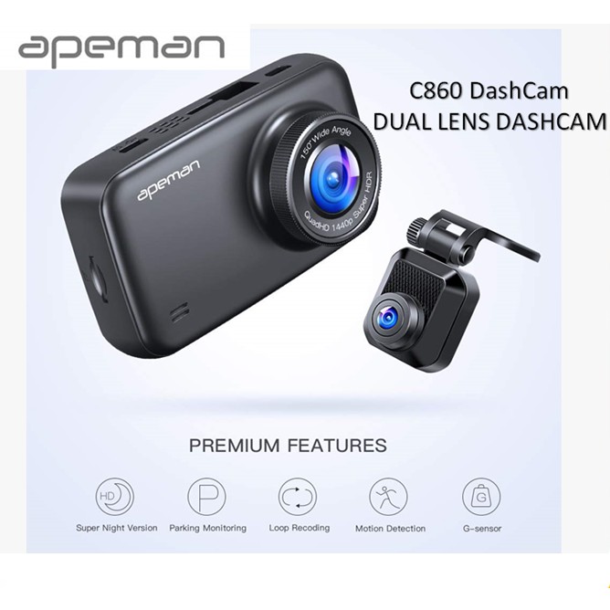 Apeman 1440P/1080P Dual Dash Cam Full HD Front And Rear Camera For Cars ...