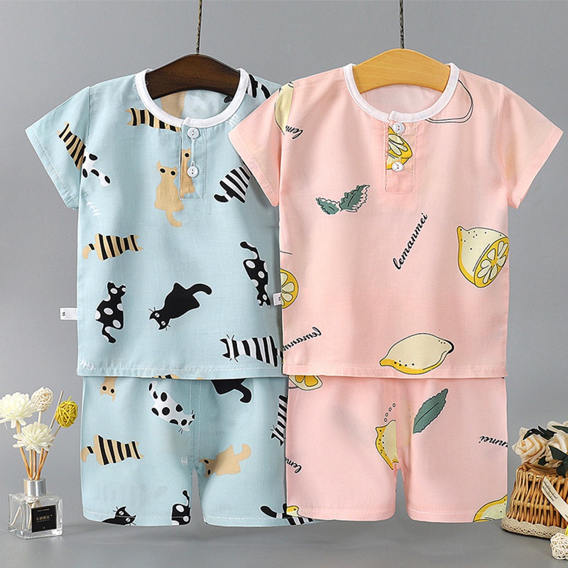 Children's Baby Summer Short Sleeve Pajamas Suit Boy Girl Kids