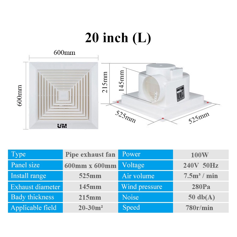 UM 8''10''12''20 inch Exhaust Fan Pipe Type ventilator fan kipas ekzos