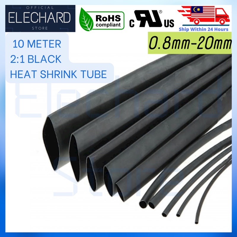 10 Meter Heat Shrink Tube Heat Shrinkable Sleeving Black Color 0.8mm