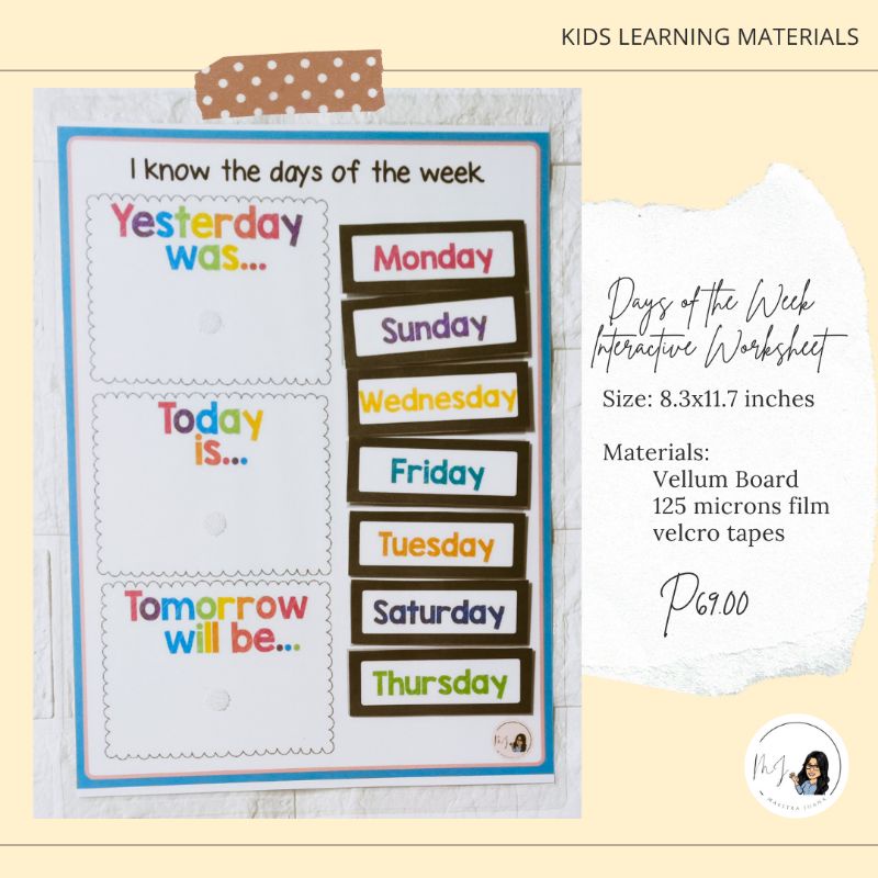 DAYS OF THE WEEK INTERACTIVE LAMINATED WORKSHEET | Shopee Malaysia