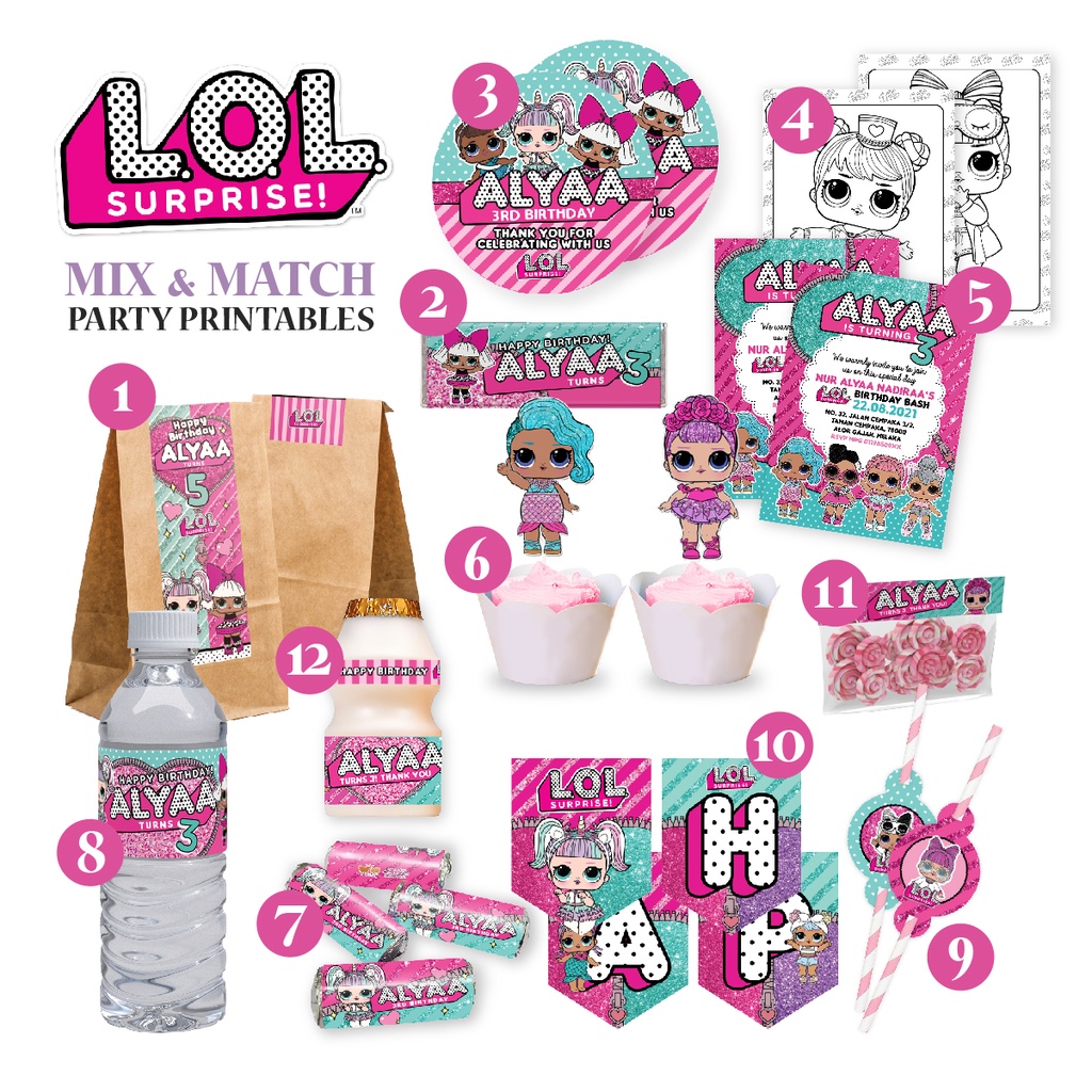 Doll Birthday Party Printables Pack Cake Topper Bottle Wrapper | Shopee ...