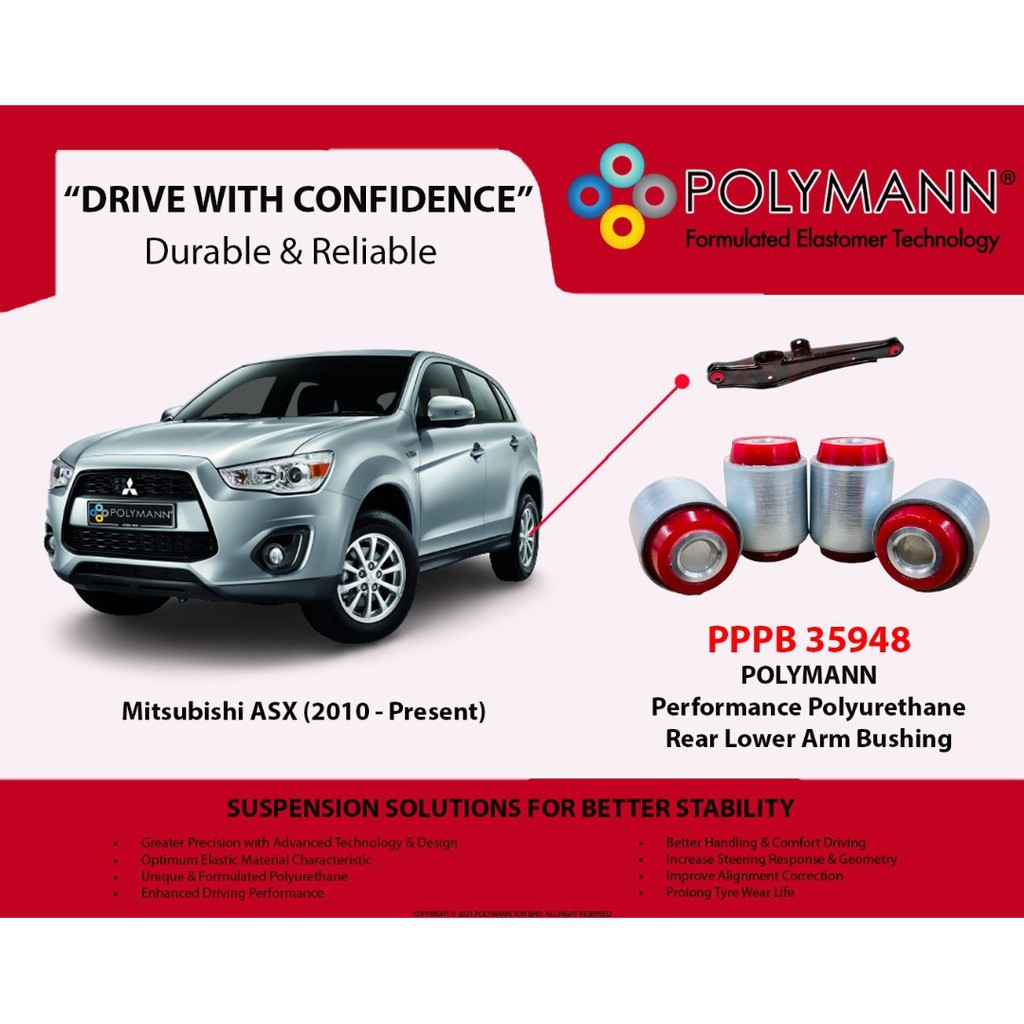 Polymann Mitsubishi ASX (2010 - Present) Polyurethane REAR Lower Arm PU ...