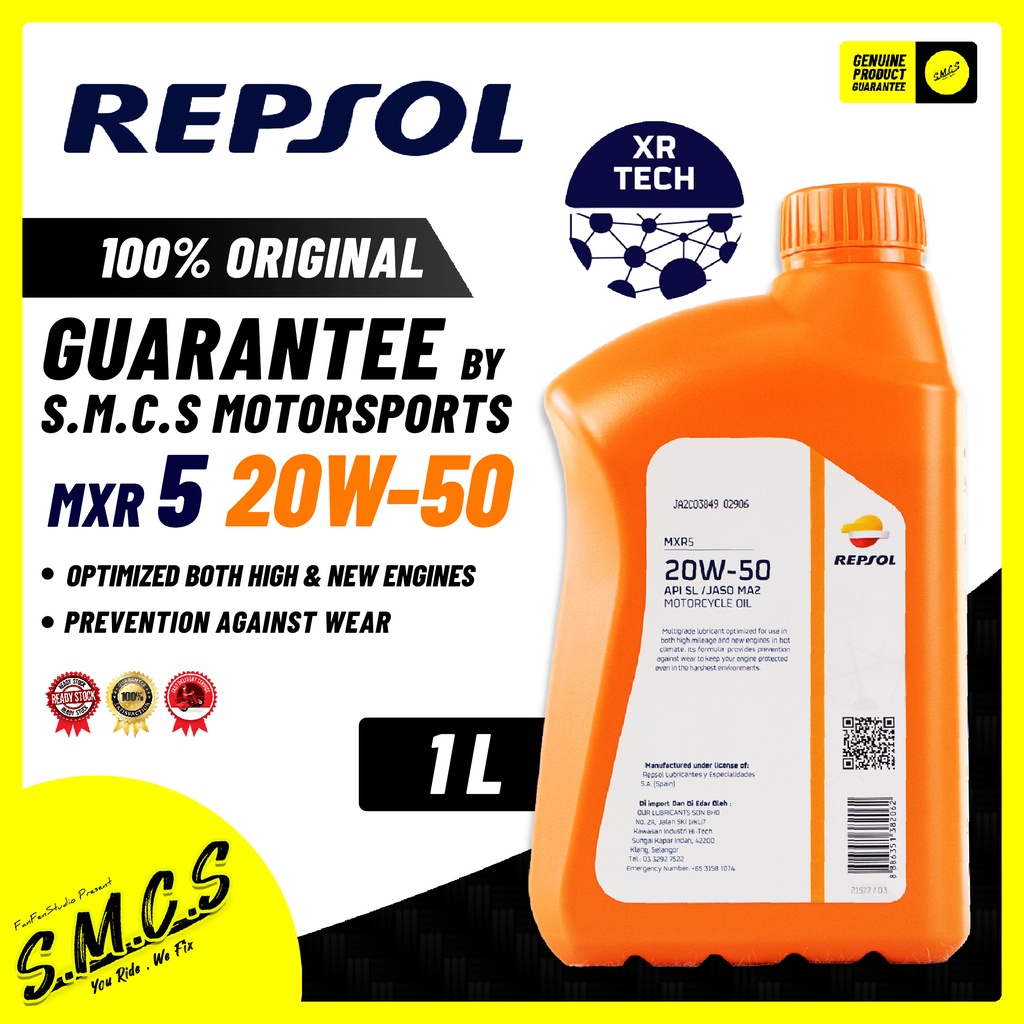 REPSOL 4T 20W50 MXR 5 [NEW] 1L XR Tech MCO ACTION SERIES (100%ORIGINAL ...