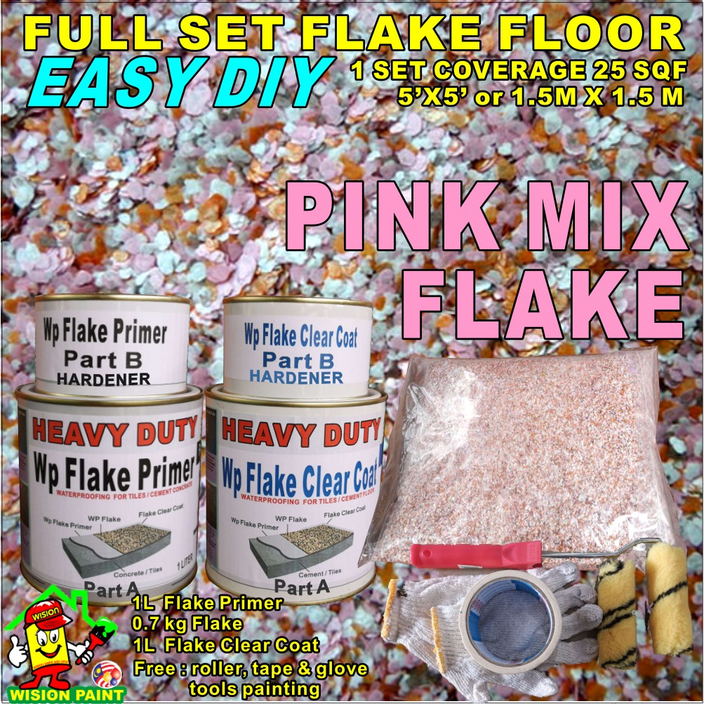 Pink mix flake ( full set 1L PRIMER , 1KG FLAKES , 1L CLEAR , free ...