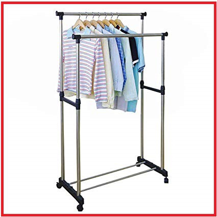 💥HOT!💥 Double Pole Adjustable Stainless Steel Cloth Hanger And ...