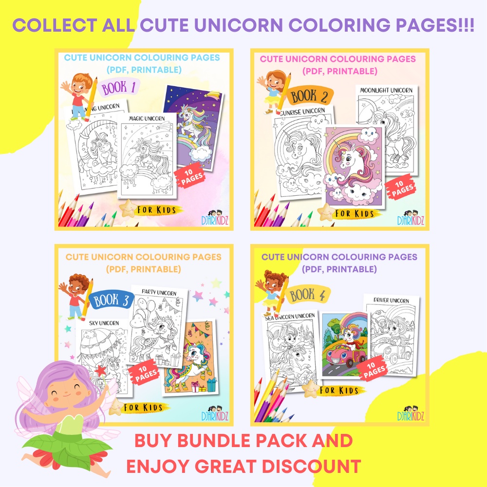 Cute Unicorn Colouring Pages Bundle Pack |Book (PDF) | Shopee Malaysia