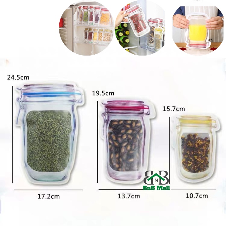 1pc Reusable Zip Lock Food Storage Seal Bag PE Plastic Mason Jar Zipper ...