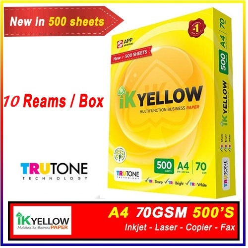 IK YELLOW 70gsm x 500 Sheets X 10 Ream Copier Multi Purpose A4 Paper ...