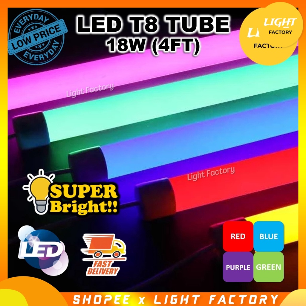 4ft T8 LED Tube LED Colour Light Tube Weatherproof 4 Feet 18W Blue ...