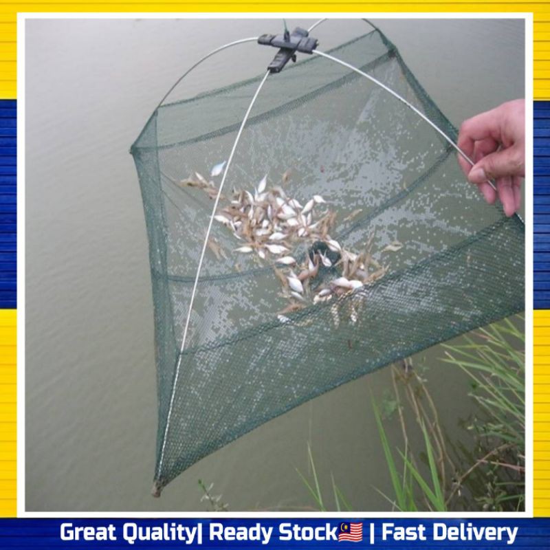 Jaring Jala Perangkap Ikan Udang Ketam Foldable Fishing Net Small Fish  Shrimp Crab Baits Cast Mesh Cage Trap