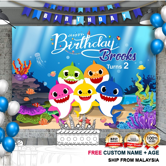 Birthday Banner / Birthday Backdrop / Hari Jadi - Baby Shark | Shopee