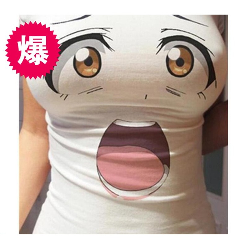 Children Adult Sexy Top Creative Funny Big Breasts Boobs Smiley Face Tee  T-Shirt