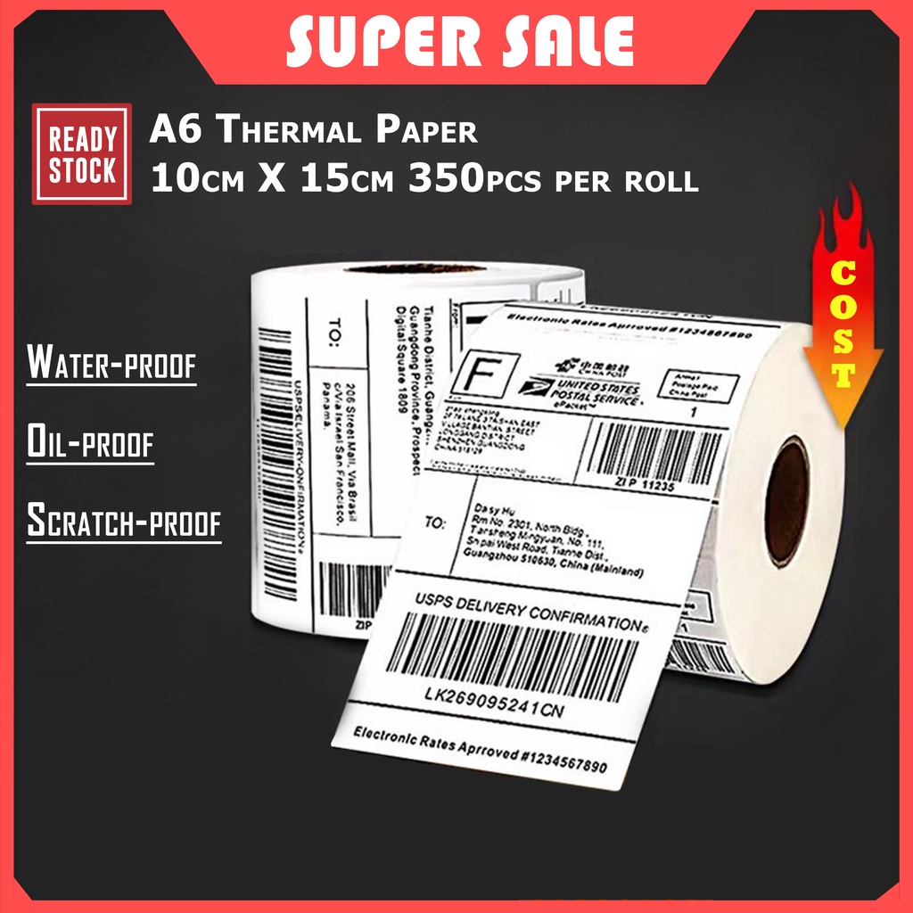 350pcs A6 Thermal Paper Roll 1015cm High Quality Awb Airway Bill Sticker Roll Thermal Printer 1548