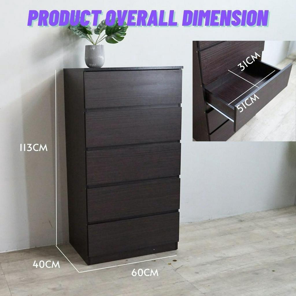 [METAL DRAWER SLIDER] Escot 5 Drawers Tall Chest/chest drawer/Almari