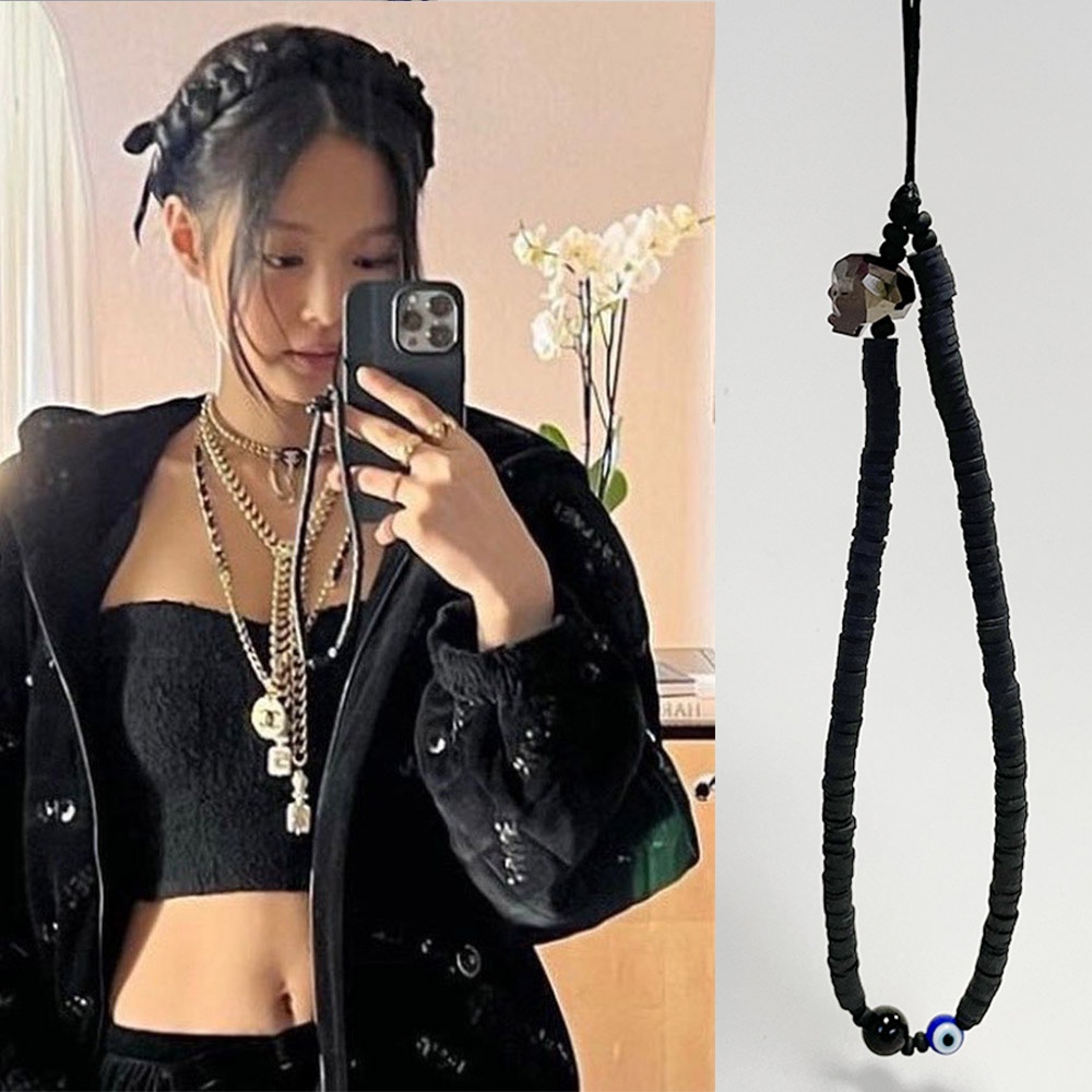 Jennie Same Style Skeleton Bone Black Mobile Phone Chain Anti-Lost Rope ...